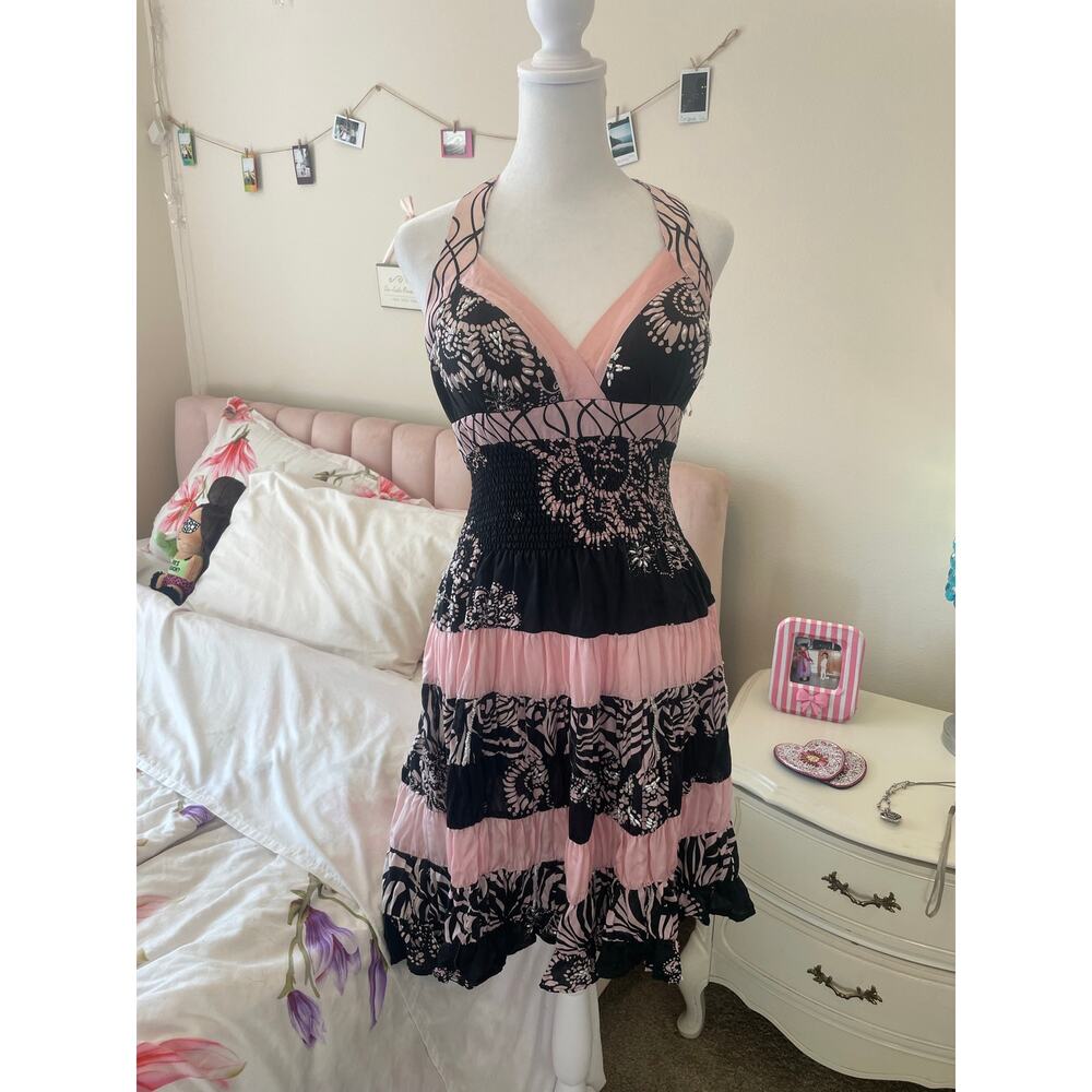 pink and black nina austin beaded silk y2k dress